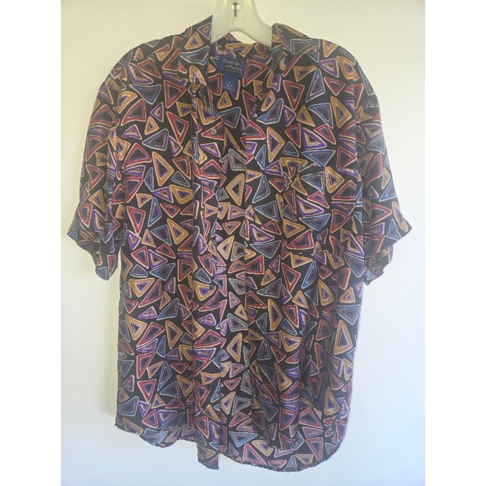 Cambridge Classics Mervyns Mens Small 100% Silk Geometric Abstract Button Shirt